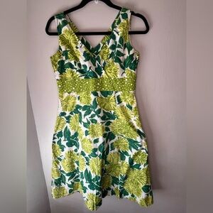 Boden Amalfi Green & White Floral Print Dress 100% Cotton Women’s Size 6 Regular
